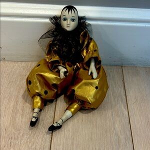 Denton Gold and Black Harlequin Doll 8” Collector’s item!